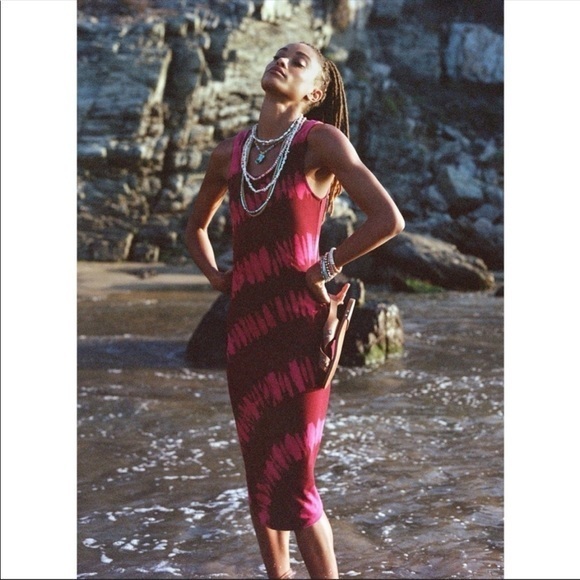 New Anthropologie Daily Practice Tie Dye Midi Dress Wine Womens Size Xs